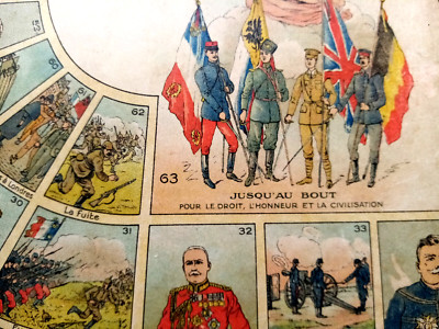 Jeu De L'oie Militaire 1916 'Jusqu'au Bout' – Plateau Poilu WWI – Très Bel état