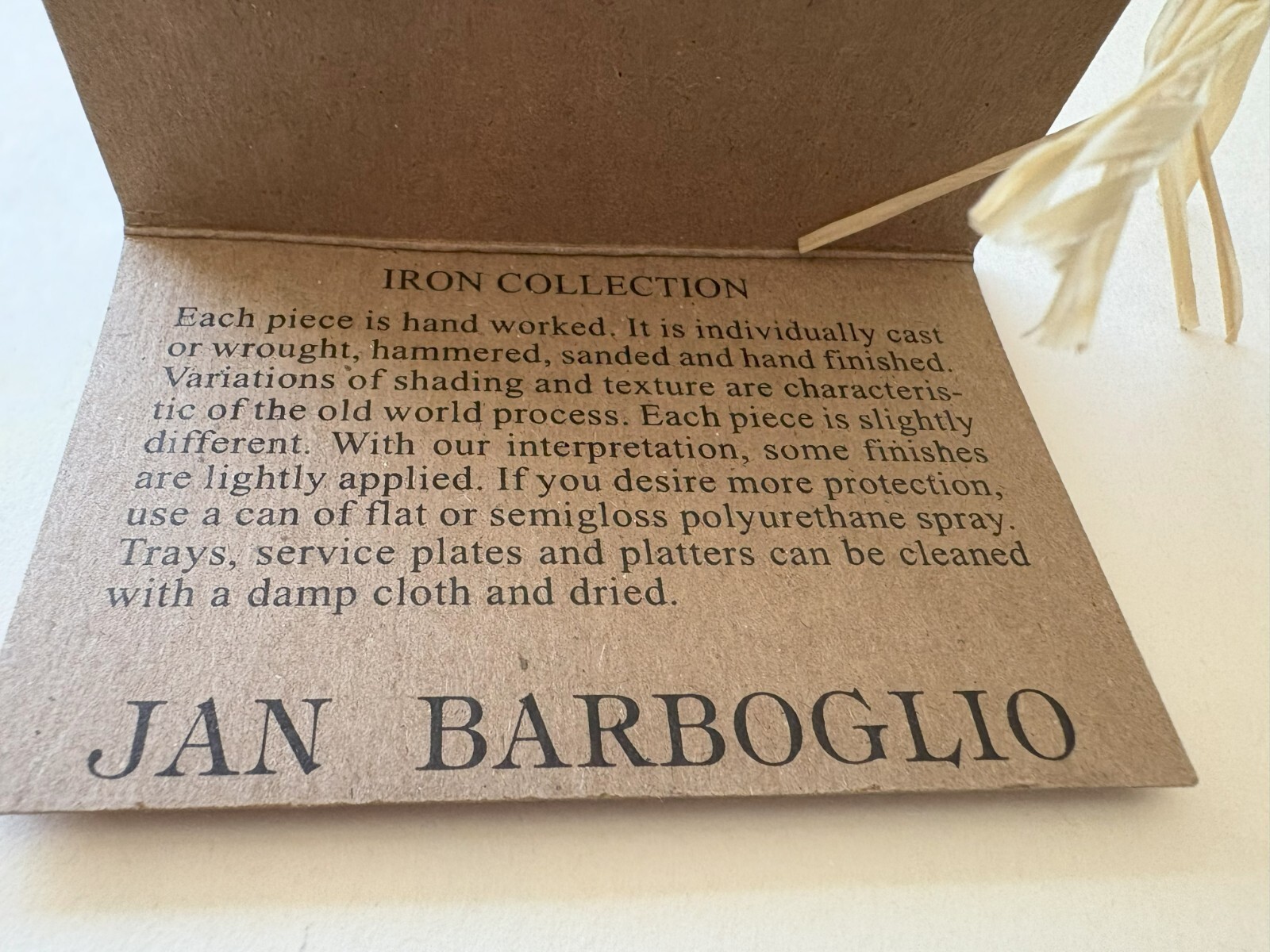 Jan Barboglio Tag Iron Arm  OriginaL Tag 3 3/8" (TAG ONLY)