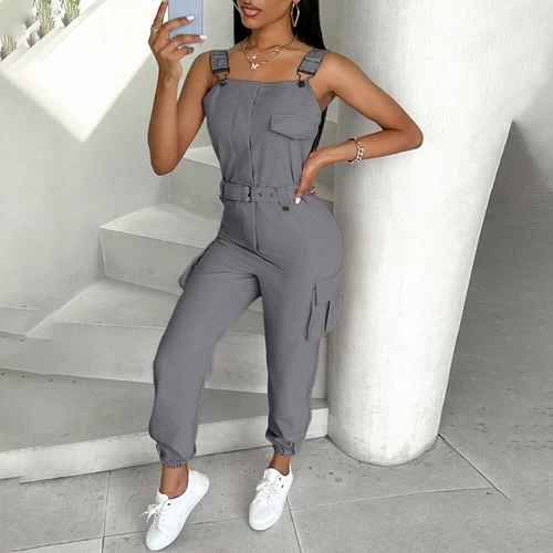 Mono de peto de mujer mono sin mangas traje de pantalón cargo pelele Playsuits * - Imagen 9 de 26