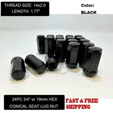 24PC For 2004-2014 FORD F-150 EXPEDITION 14X2.0 BLACK BULGE ACORN 1.77" LUG NUTS