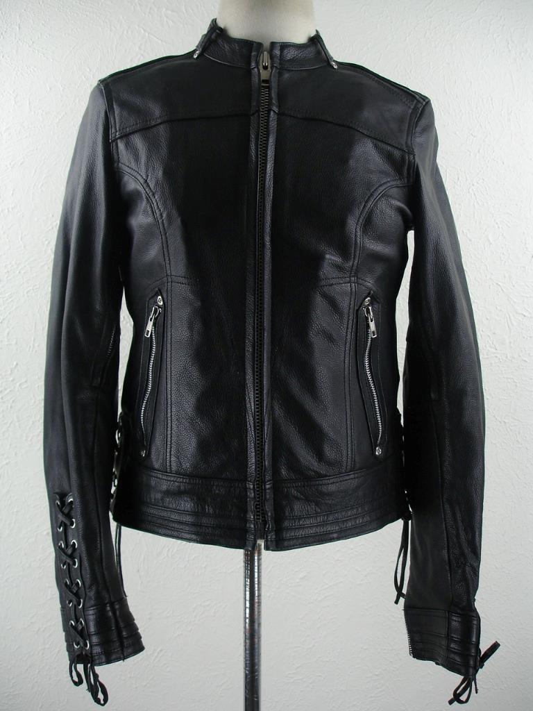 Women's S Vtg Black Leather Motorcycle Jacket Cafe Racer Biker