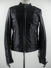 Women's S Vtg Black Leather Motorcycle Jacket Cafe Racer Biker Detachable Liner