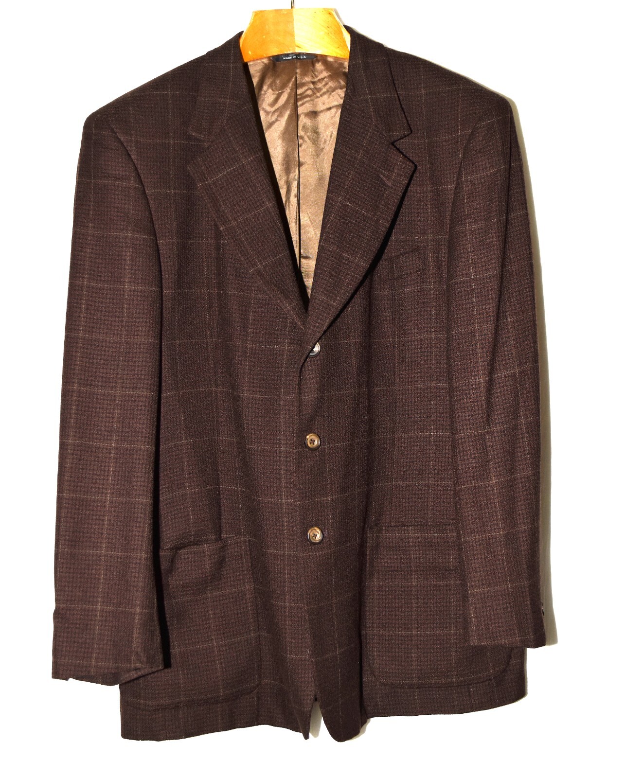 Vintage John Alexander Brown Plaid Wool Blend 3 Butto… Gem