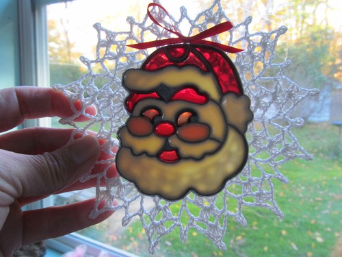 Suncatcher decorazioni natalizie fiocco di neve plastica uncinetto posteriore 4 vintage H1 - Foto 3 di 7