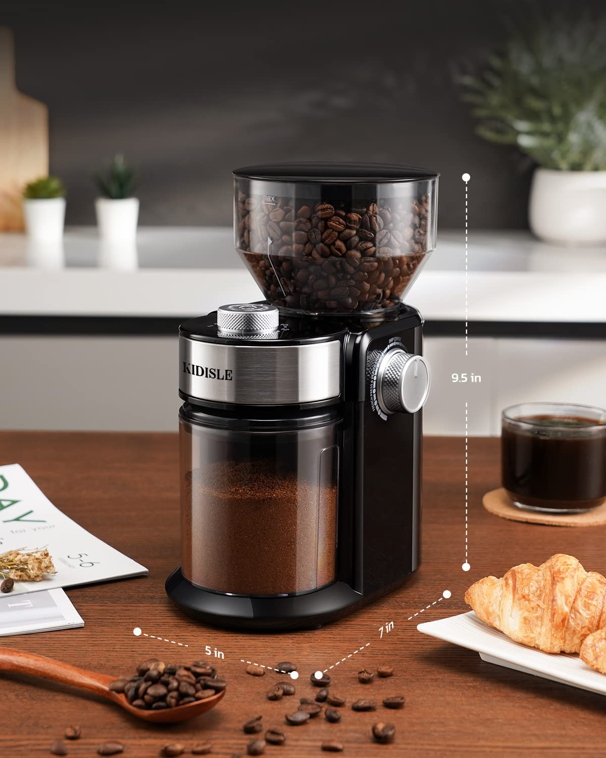 Electric Burr Coffee Grinder2.0, Automatic Flat Burr Coffee for French Press, Dr