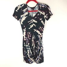 Material Girl Dress Bodycon V Neck Short Sleeve Tie Dye Stretch Black Size S