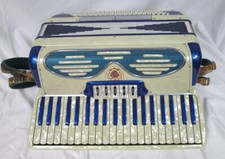 Vintage Antique Accordion Pearl  Blue Piano Bassoon Violin Key Made In Italy