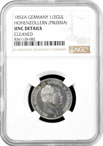 Prussia 1/2 gulden 1852 A, NGC UNC Det., "King Frederick William IV (1840 -1861)