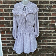 ASOS Designs Size 6 Lavender Purple Mini Dress Swiss Dot Ruffled Smocked