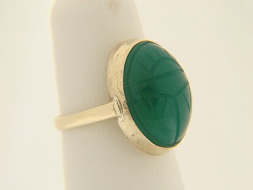 Vintage 14 Yellow Gold 8.02ctw Jade Egyptian Scarab Cabochon Ring Size 4.75 - Picture 2 of 11