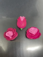 Vintage Set of 3 Floral Pink Roses Resin?  Metal Button Covers Approximately 1”