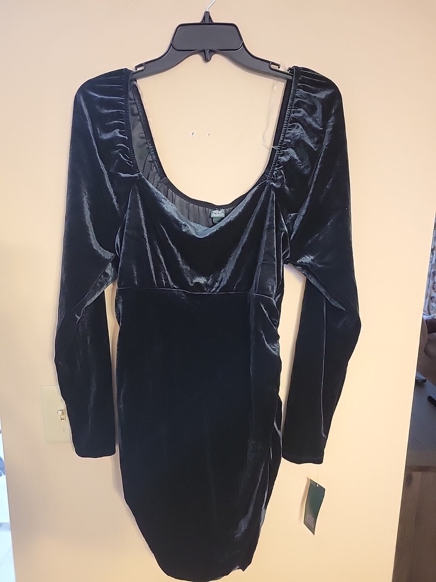 wild fable bodycon dress Long Sleeve Velvet Ruched Women's Black Size XXL. B65 Womens dresses