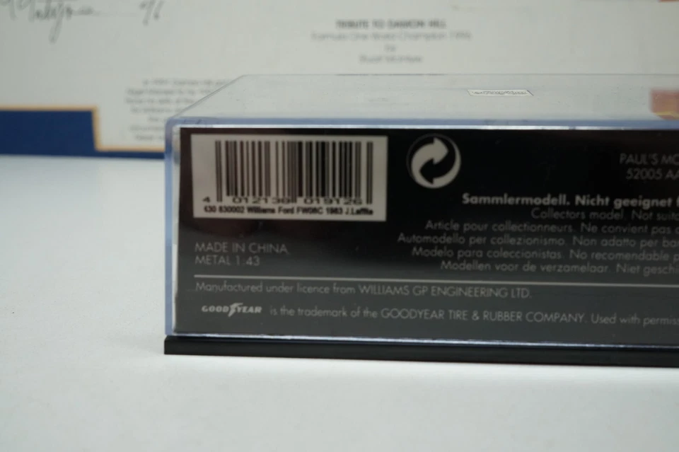 MINICHAMPS /F1 1983 WILLIAMS FORD FW08C - jacques lafitte - 1/43 SCALE MODEL CAR - Image 3 of 4
