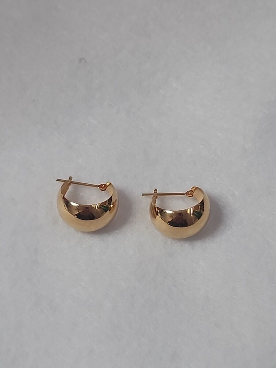 18K Yellow Gold Chunky Hoop Earrings K18 Clip 15mm 18K Yellow Gold Chunky Hoop Earrings K18 Clip 15mm