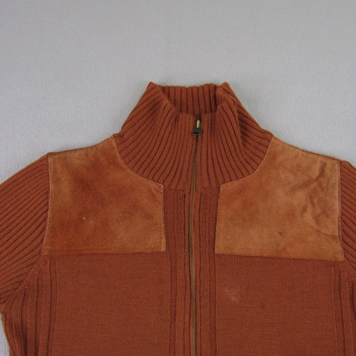 Vintage Levis Sweater Girls Small Ribbed Knit Full Zip Leather Trim Wool Blend ^ - Picture 5 of 16