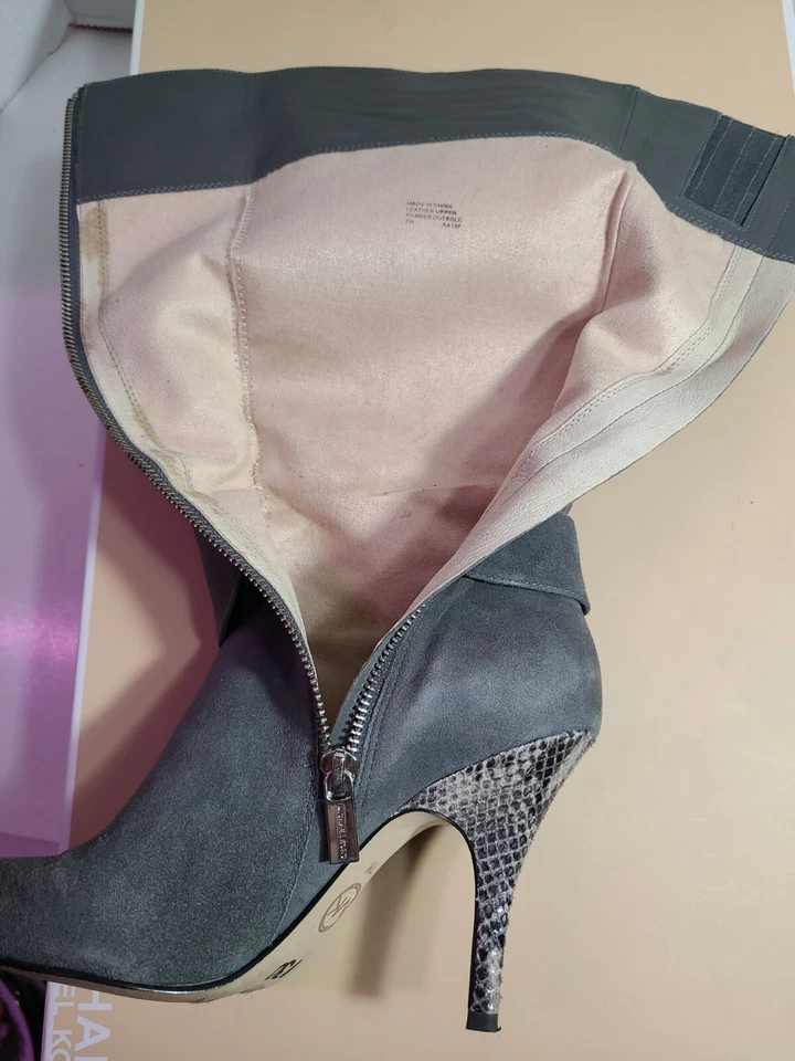 Michael Kors Caroline Gris Gamuza/Cuero Repujado Piel de Serpiente Tacones Talla 7 Foto 4 de 4