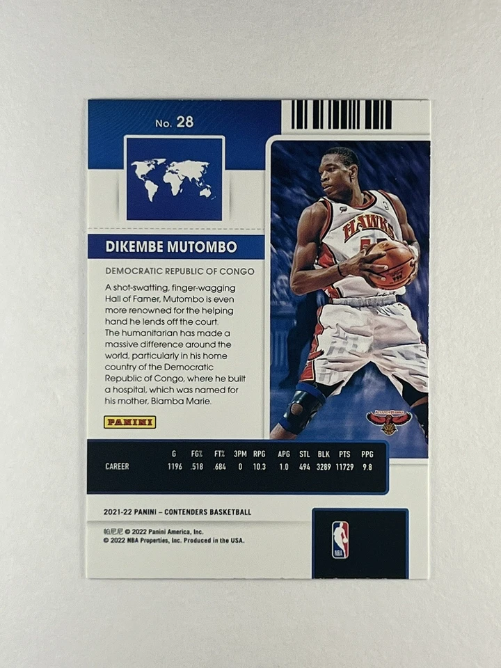 Dikembe Mutombo #28 2021 Panini Contenders International Ticket Atlanta Hawks - Image 2 of 2