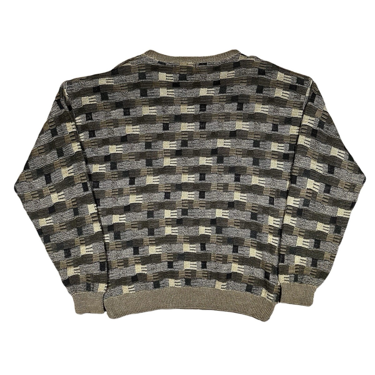 Vintage Earth Tones Brown Cream Textured Geometric Knit