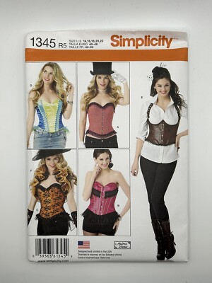 Simplicity Sew Pattern #1345 Corsets Ruffled Shrug Steampunk Bustier Size 14-22