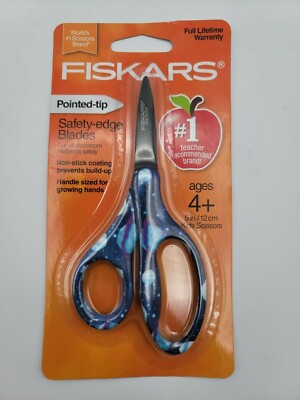 Fiskars Safety-Edge Blade Scissors Pointed Tip 5'' Ages 4+ Non-Stick Coating