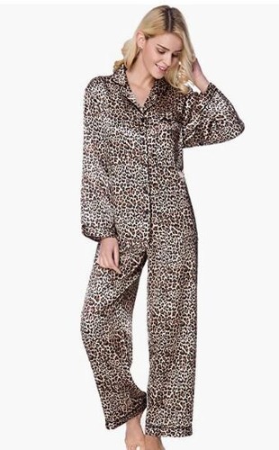 Lavenderi Leopard Print Pajama Set Long Sleeve Silky Feel Size Small - 第 1/1 張圖片