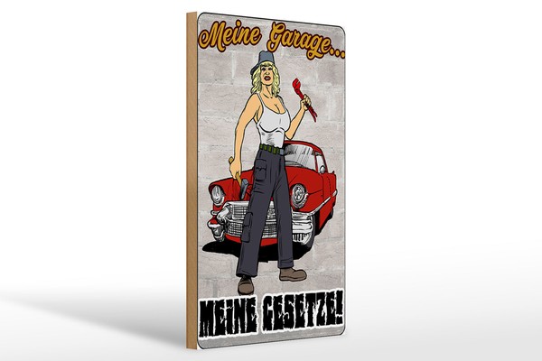 Holzschild Pinup 20X30Cm Meine Garage Meine Gesetze Holz Deko Schild Wooden Sign-image