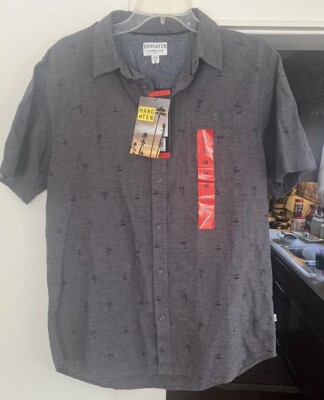 Hang Ten Shirt Surf Short Sleeve Shirt Hawaiian Camp Anchor Palm Tree Mens Med
