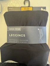 M&S High Waisted Leggings viscose with stretch black BNWT size 24 short M&S 
