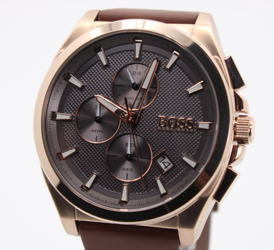 #ad Hugo Boss 46 MM HB 1513882 Grandmaster Quartz Brown Dial Leather Band men watch $159.50