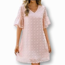 Blooming Jelly Swiss Dot Flowy Dress Sz M Petal Pink Party Girly Date Night EUC