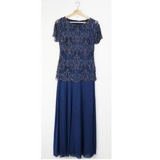 NEW Pisarro Nights Beaded Mock Two Piece Formal Maxi Dress Gown Blue 6 Petite