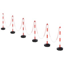 6Pcs Traffic Delineator Post Fillable Base 5ft Plastic Chain Red/White