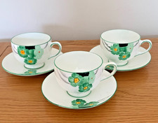 Paragon Art Deco Handcraft Tea Cups Saucers x3 Vintage Green Floral X1412  1930