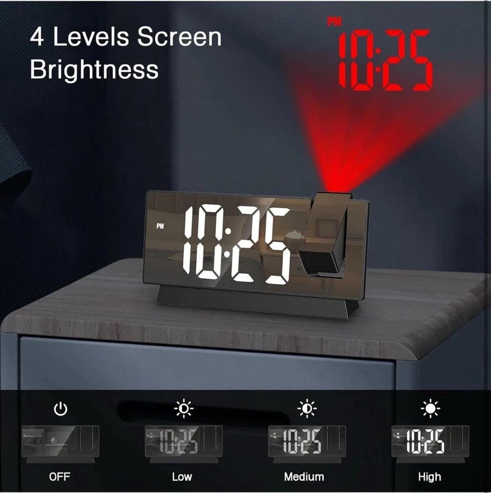 Digital Alarm Clock 7.8" Mirror Screen With LED Projection Temperature And Date - Image 4 of 4