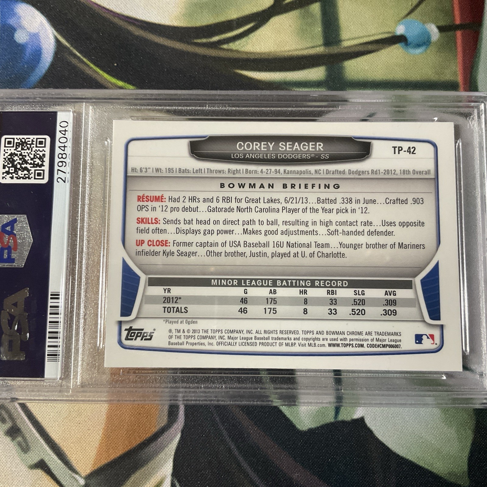 2013 Bowman Chrome Draft Top Prospects Corey Seager #TP-42 PSA 10 GEM MT view 7