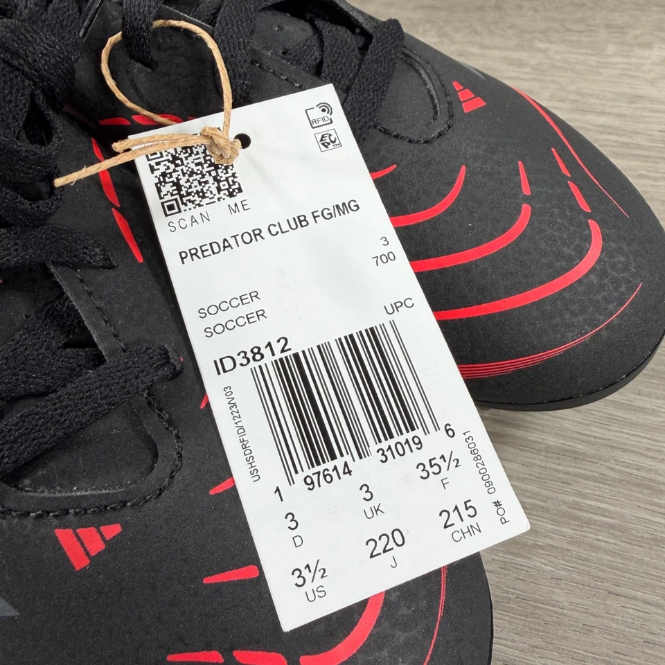 Adidas Predator Club FG/MG Soccer Cleats Shoes Youth US 3.5 Black Red ID3812 - Image 2 of 4