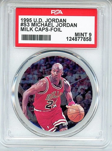 1995 -MICHAEL JORDAN- PSA 9 UD Milk Caps SILVER FOIL POP 7 Basketball POG Card