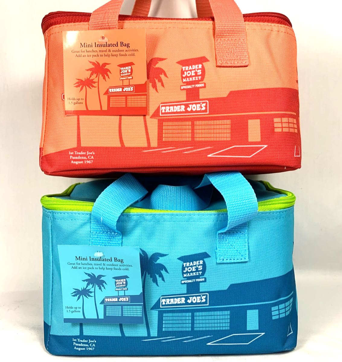 Trader Joe's Mini Insulated Tote Bag Peach or Teal or Both Set