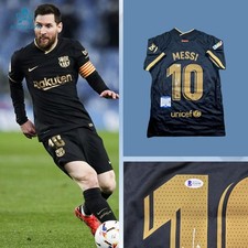 Lionel Messi Signed 2020/2021 FC Barcelona Away Jersey W/ COA Beckett