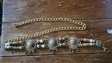 VTG womens boho southwest country cowgirl rodeo chic prairie chain bead belt 40"