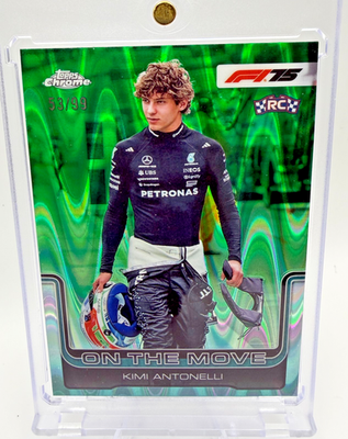 Kimi Antonelli 2025 Topps Chrome F1 On The Move Green Raywave RC