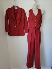 Vintage 1970's Polyester Pantsuit Juniors Size 5 3 Piece Red