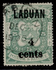 NORTH BORNEO - Labuan EDVII SG135, 4c on 25c green, USED. Cat &pound;42. CDS