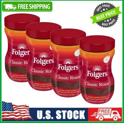 4 Jar Folgers Classic Roast Instant Coffee, 12 oz Jar