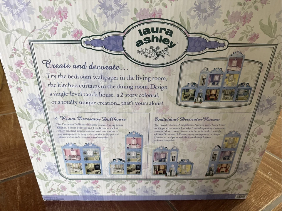 Laura Ashley Blue Floral Dollhouse 2-Story Foyer Decorator Set with Furniture - Image 2 of 4