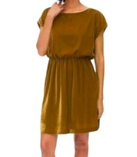 GAP Dark Yellow/Mustard Velvet Blouson Cap Sleeve Dress Size S Tall w/Pockets