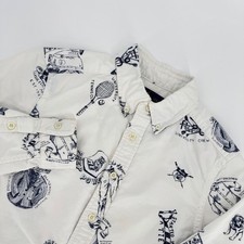 Ralph Lauren Boys M 10-12 Button-Down Shirt White with Collegiate/Prep Print