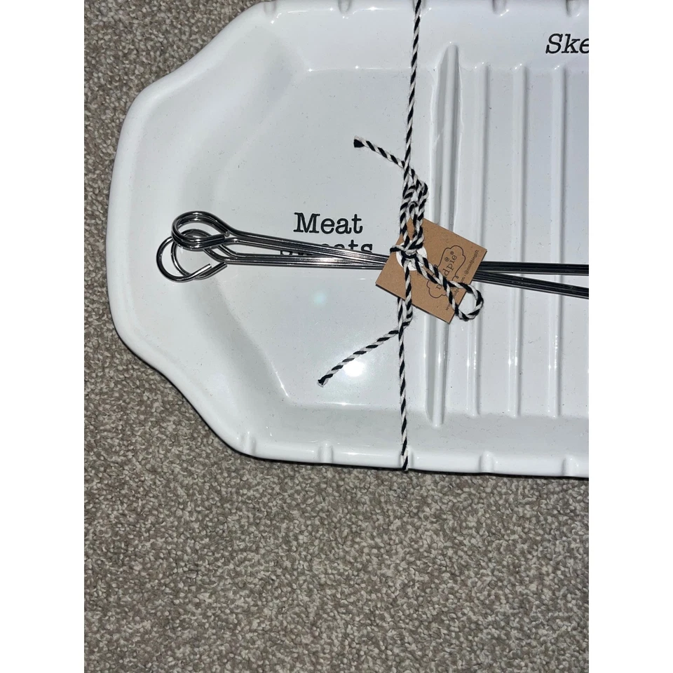 Juego de platos Mud Pie Kabob carne sudores pincho cerámica blanco Foto 2 de 4