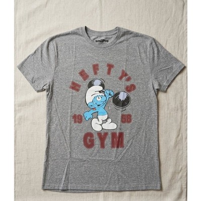 The Smurfs Hefty s Gym Graphic T-Shirt - Gray Heather - Size Large - NWT