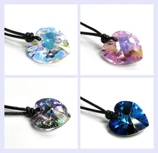 Swarovski Elements Crystal Heart Pendant 1mm Black Leather Adjustable Necklace